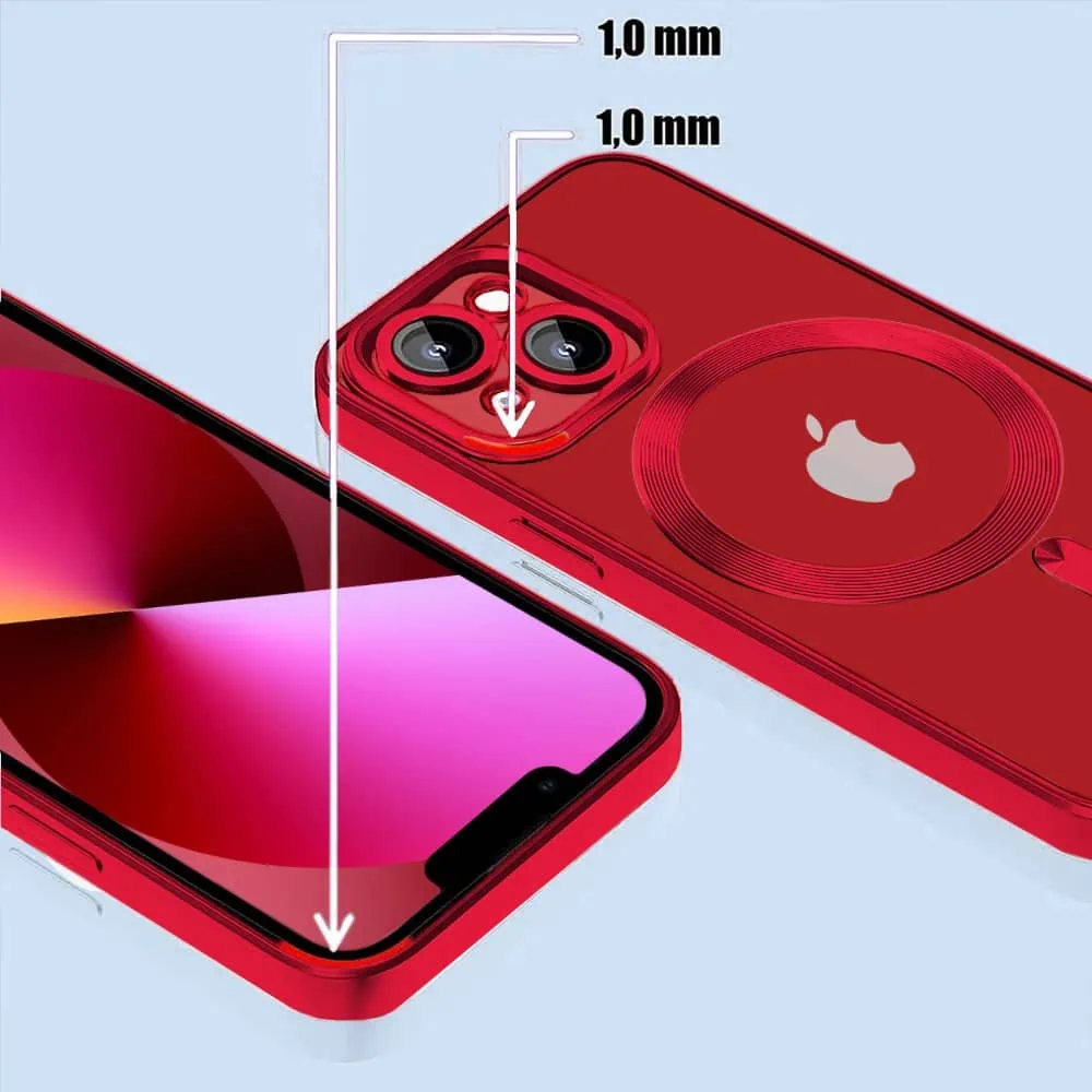 Etui do iPhone 13 Mini MagSafe Luxury Protect przeźroczyste, hybrydowa ochrona kamery, czerwone