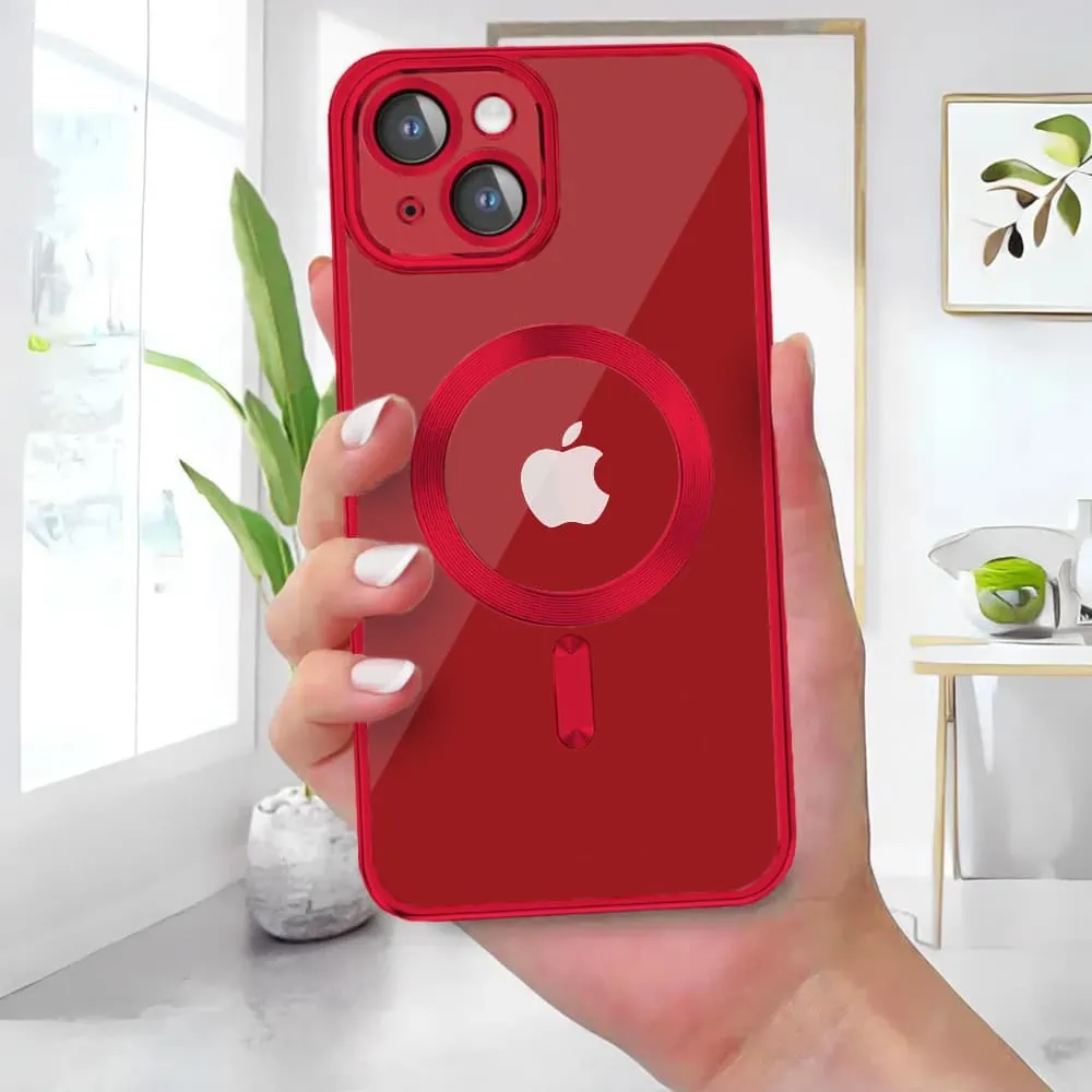 Etui do iPhone 13 Mini MagSafe Luxury Protect przeźroczyste, hybrydowa ochrona kamery, czerwone