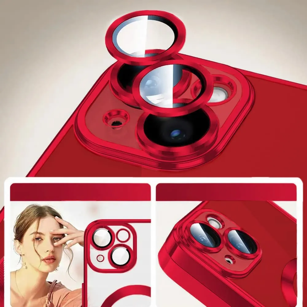 Etui do iPhone 13 Mini MagSafe Luxury Protect przeźroczyste, hybrydowa ochrona kamery, czerwone