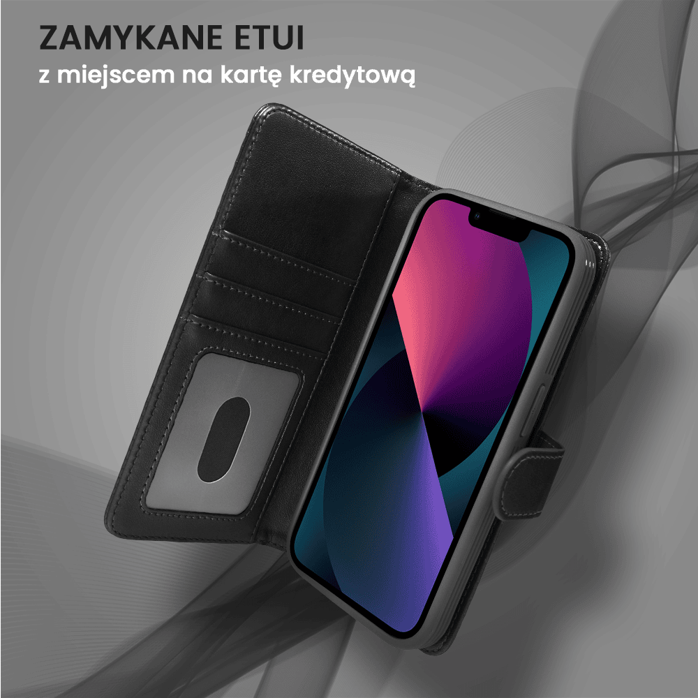 Etui do iPhone 13 3w1 Magsafe Double Book, zestaw etui oraz kabura z podstawką, czarne