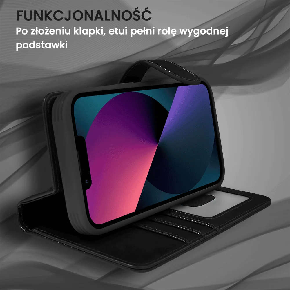 Etui do iPhone 13 3w1 Magsafe Double Book, zestaw etui oraz kabura z podstawką, czarne