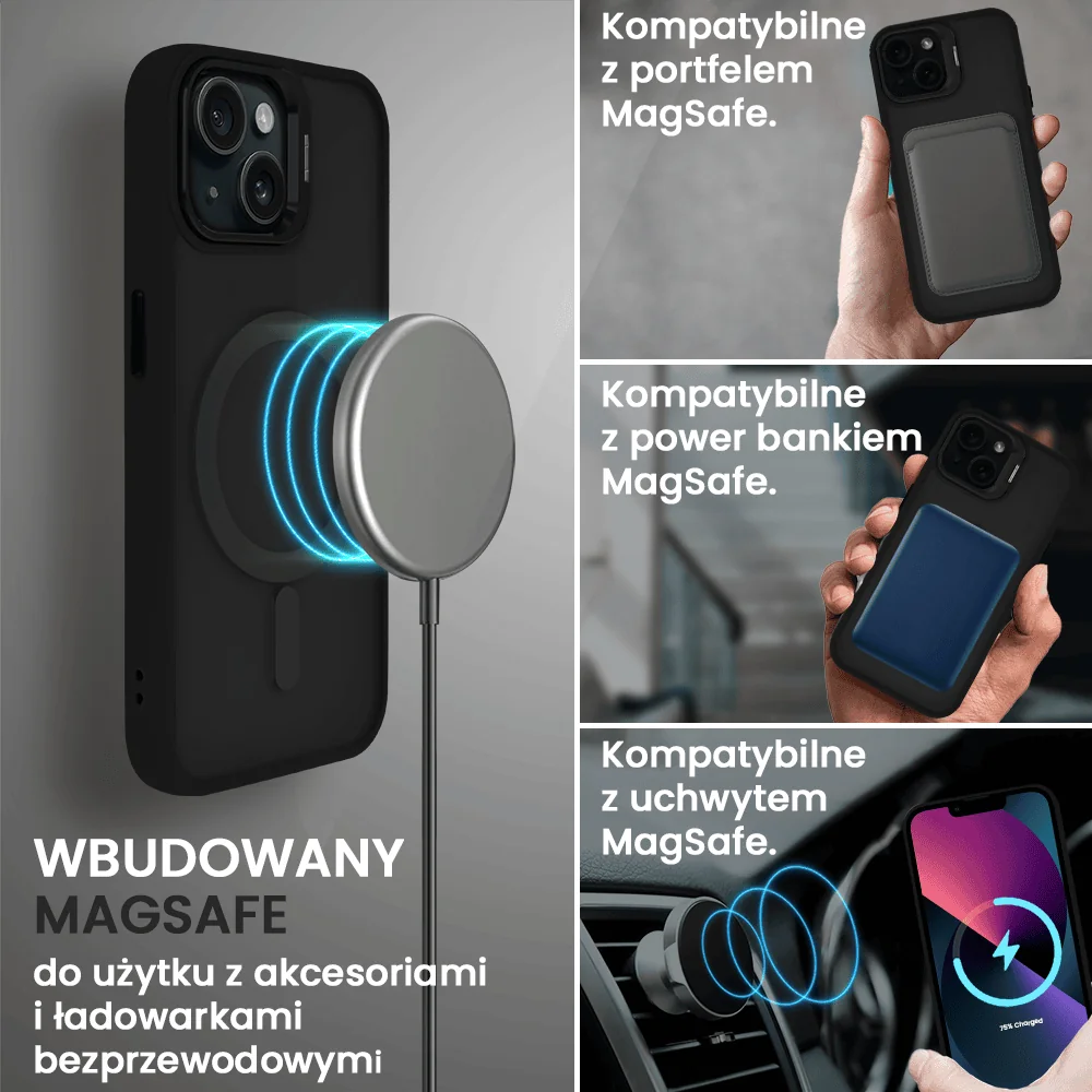 Etui do iPhone 13 Arctic Stand, półprzeźroczyste, z osłoną aparatu i podstawką, czarne