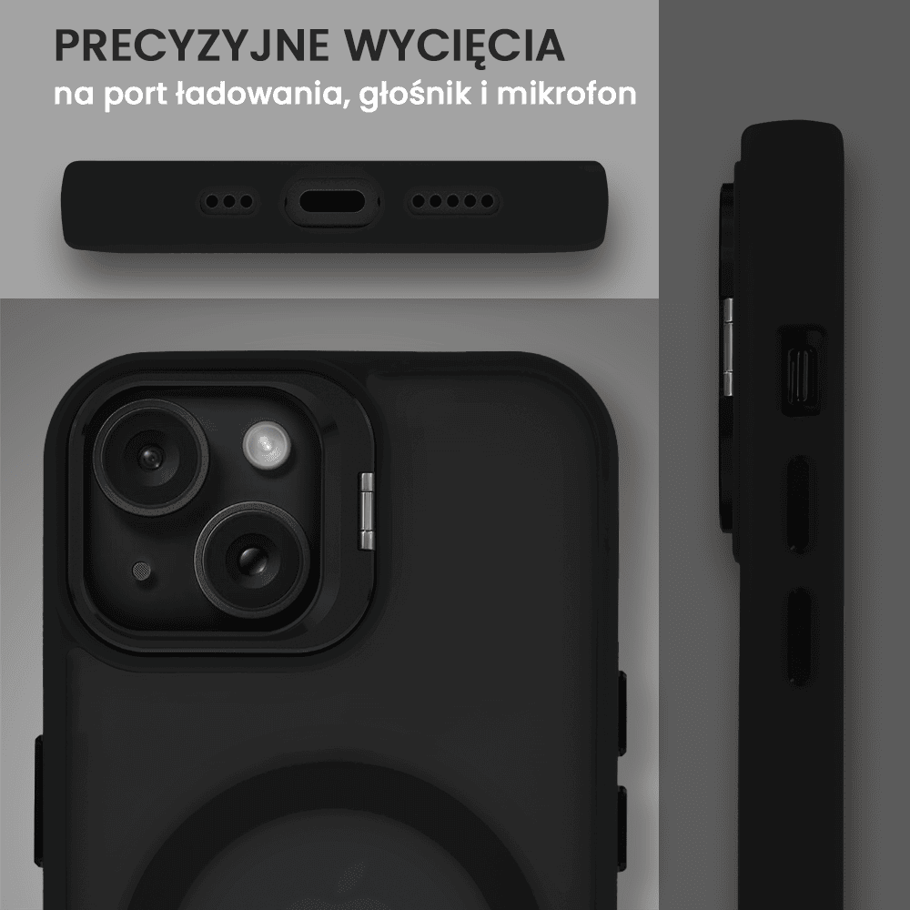 Etui do iPhone 13 Arctic Stand, półprzeźroczyste, z osłoną aparatu i podstawką, czarne