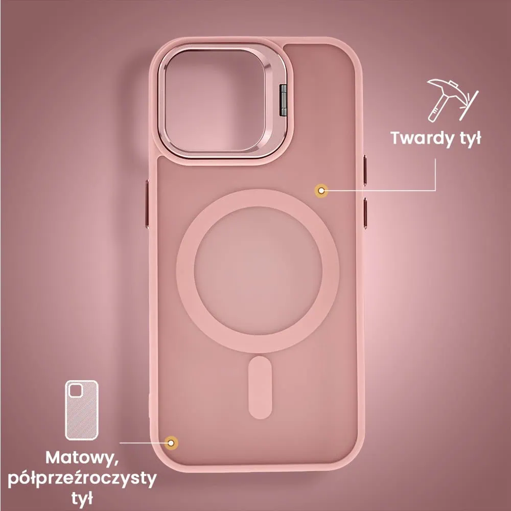 Etui do iPhone 13 Arctic Stand, półprzeźroczyste, z osłoną aparatu i podstawką, różowe