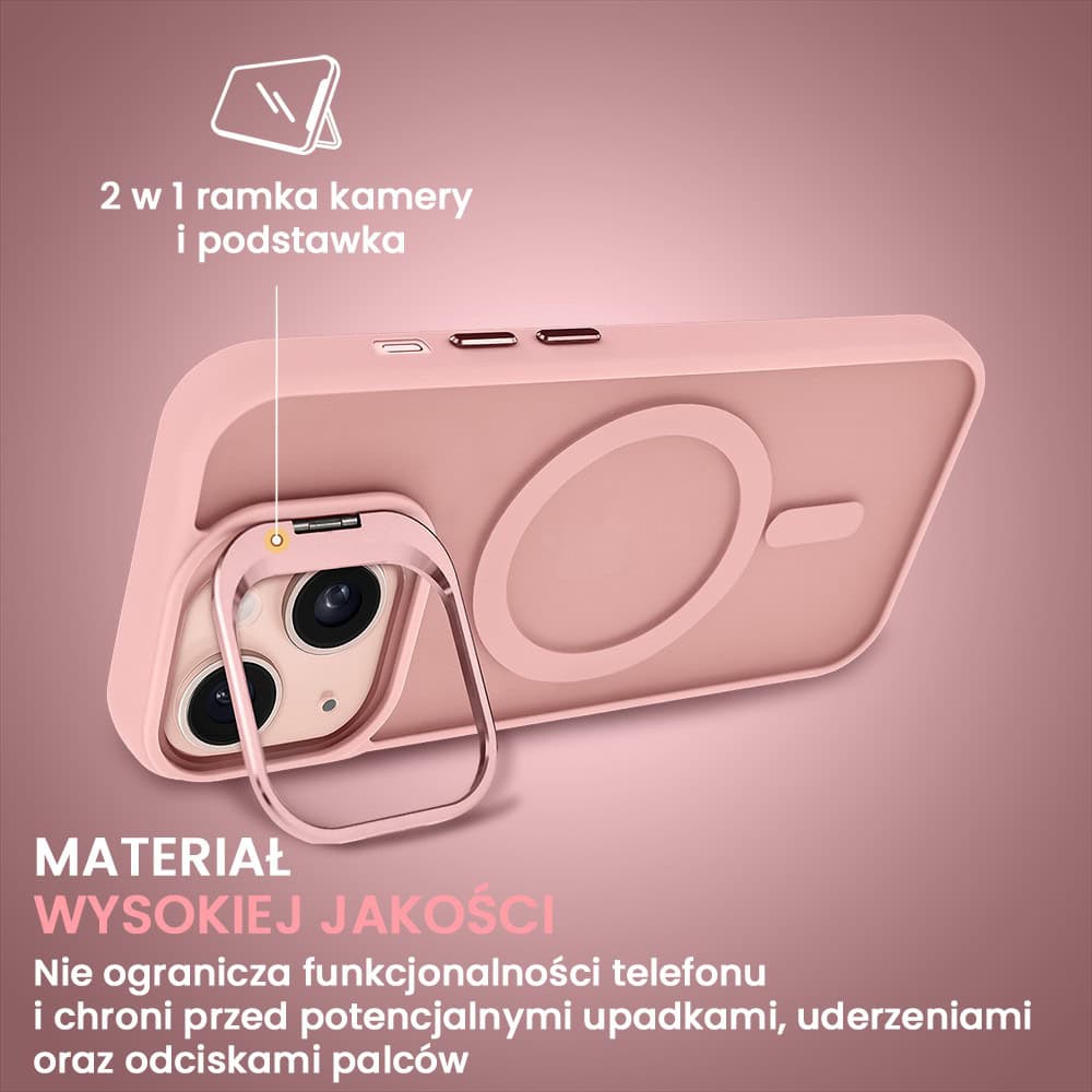 Etui do iPhone 13 Arctic Stand, półprzeźroczyste, z osłoną aparatu i podstawką, różowe