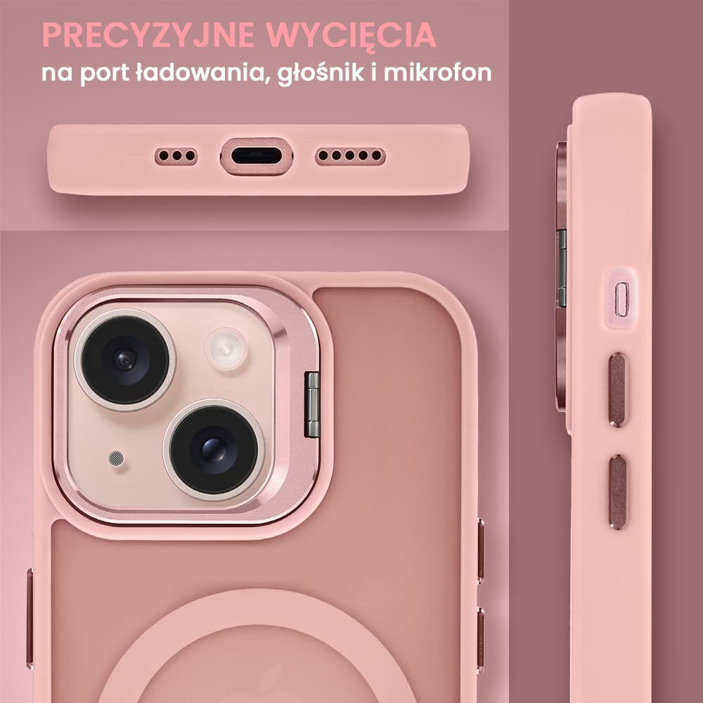 Etui do iPhone 13 Arctic Stand, półprzeźroczyste, z osłoną aparatu i podstawką, różowe