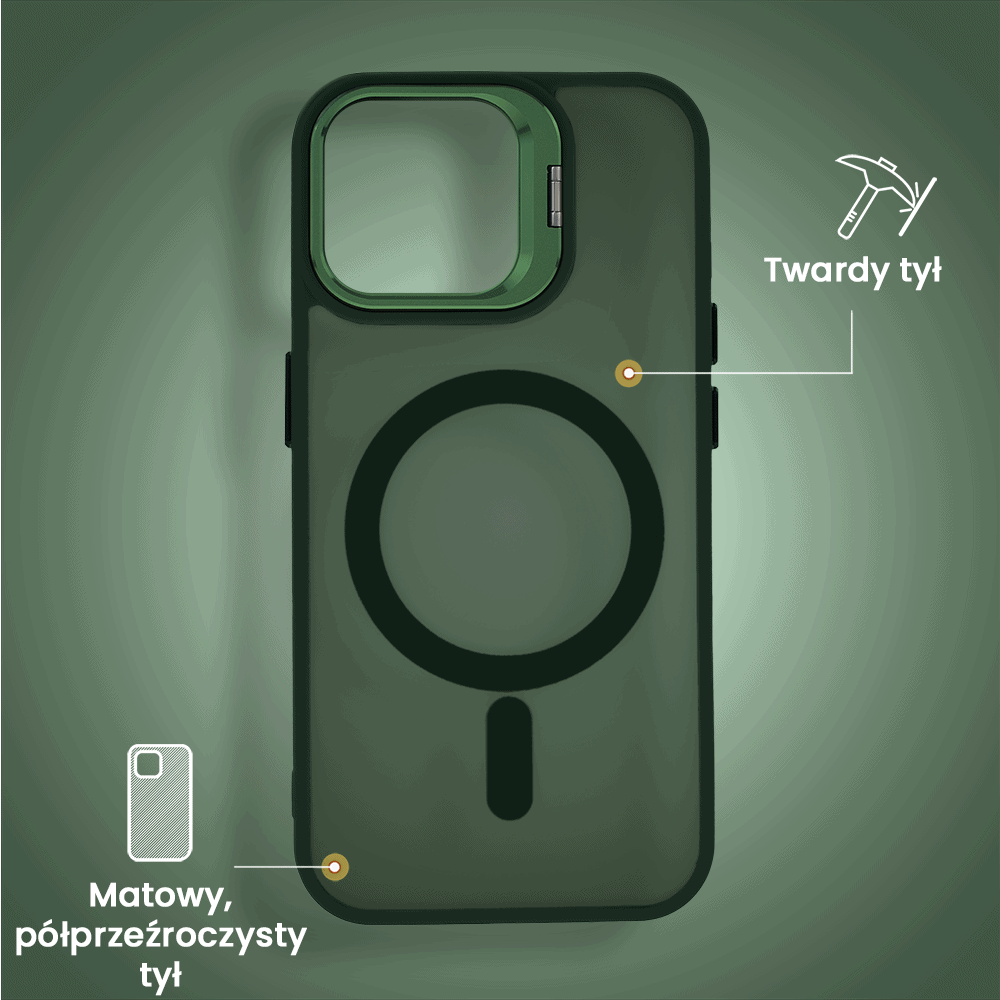 Etui do iPhone 13 Arctic Stand, półprzeźroczyste, z osłoną aparatu i podstawką, zielone