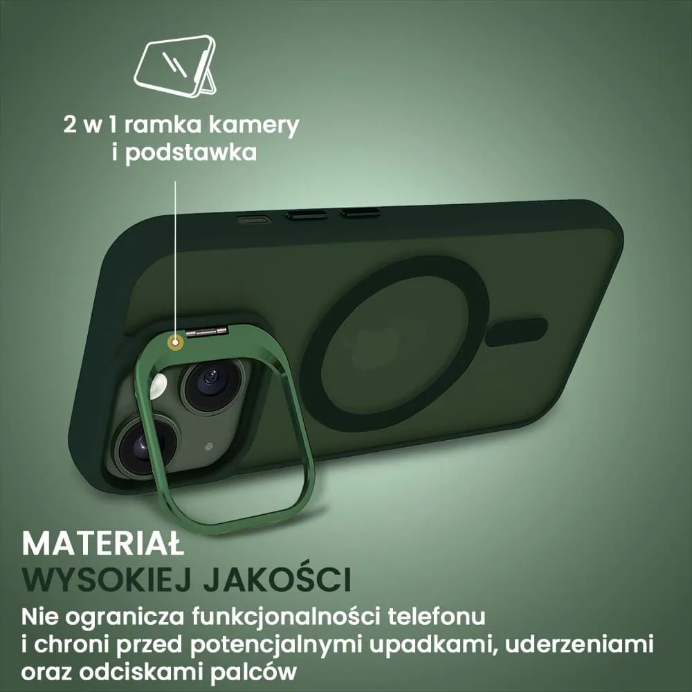 Etui do iPhone 13 Arctic Stand, półprzeźroczyste, z osłoną aparatu i podstawką, zielone