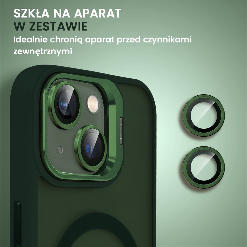 Etui do iPhone 13 Arctic Stand, półprzeźroczyste, z osłoną aparatu i podstawką, zielone