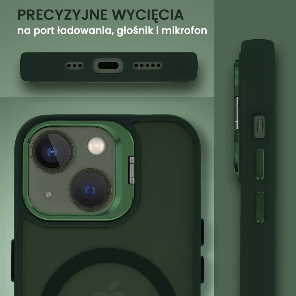 Etui do iPhone 13 Arctic Stand, półprzeźroczyste, z osłoną aparatu i podstawką, zielone