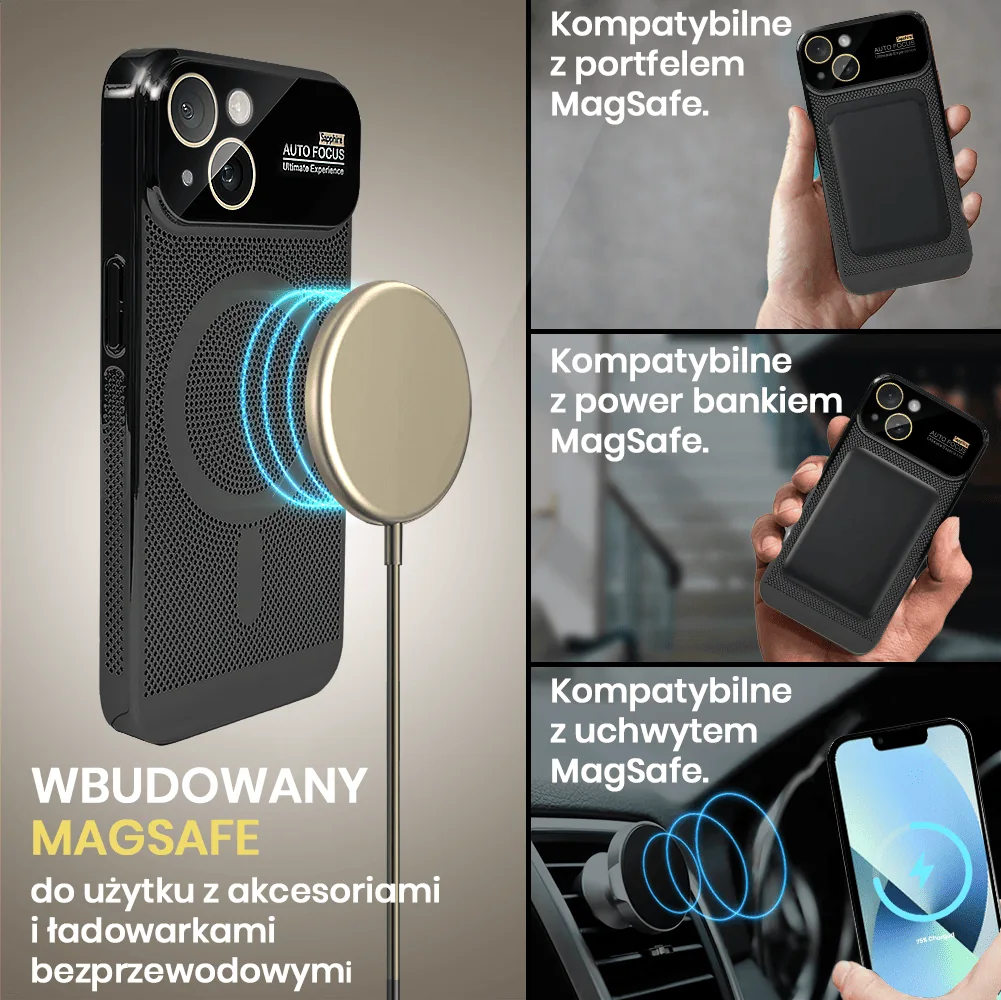 Etui do iPhone 13 Camera Beam Magsafe oddychające, czarne
