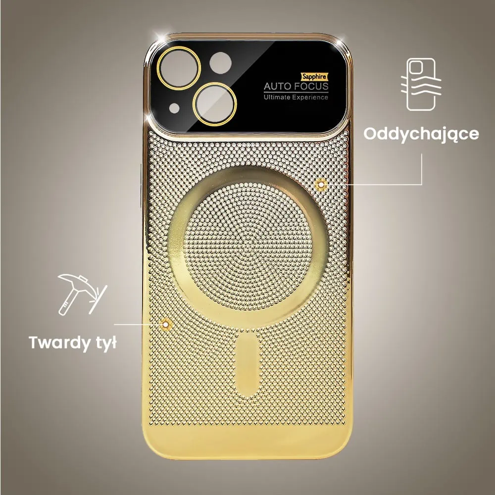 Etui do iPhone 14 Camera Beam Magsafe oddychające, złote