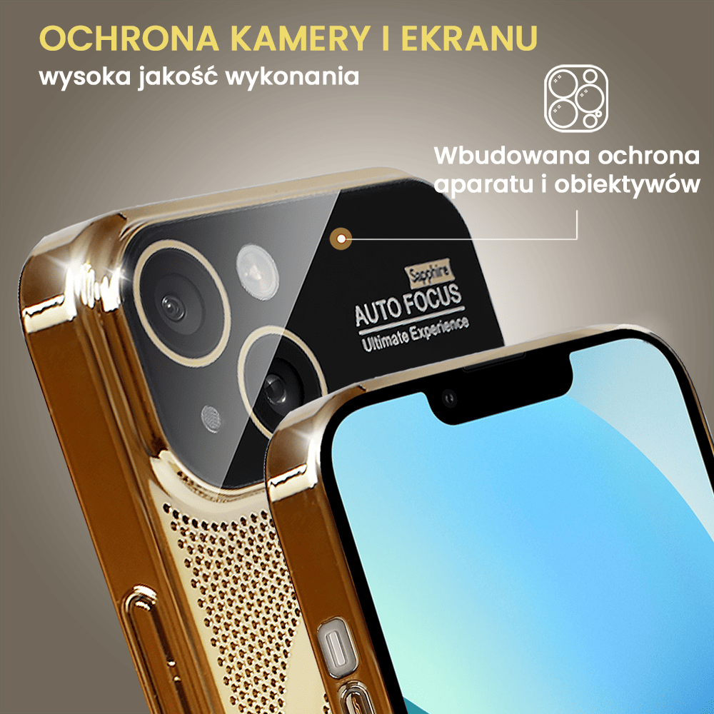 Etui do iPhone 13 Camera Beam Magsafe oddychające, złote