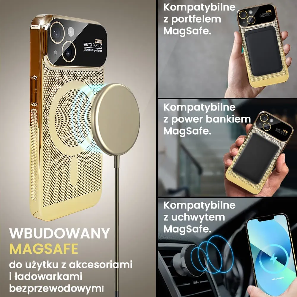 Etui do iPhone 13 Camera Beam Magsafe oddychające, złote