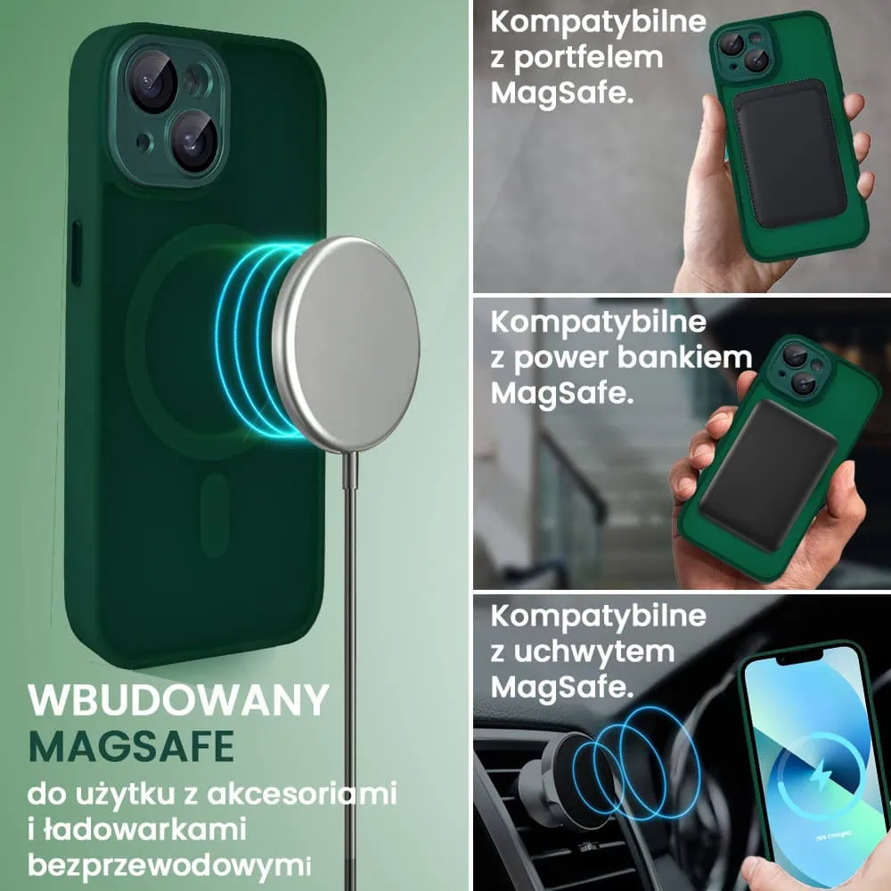 Etui do iPhone 13 Color Flush z Magsafe, z osłoną aparatu, ciemno zielone