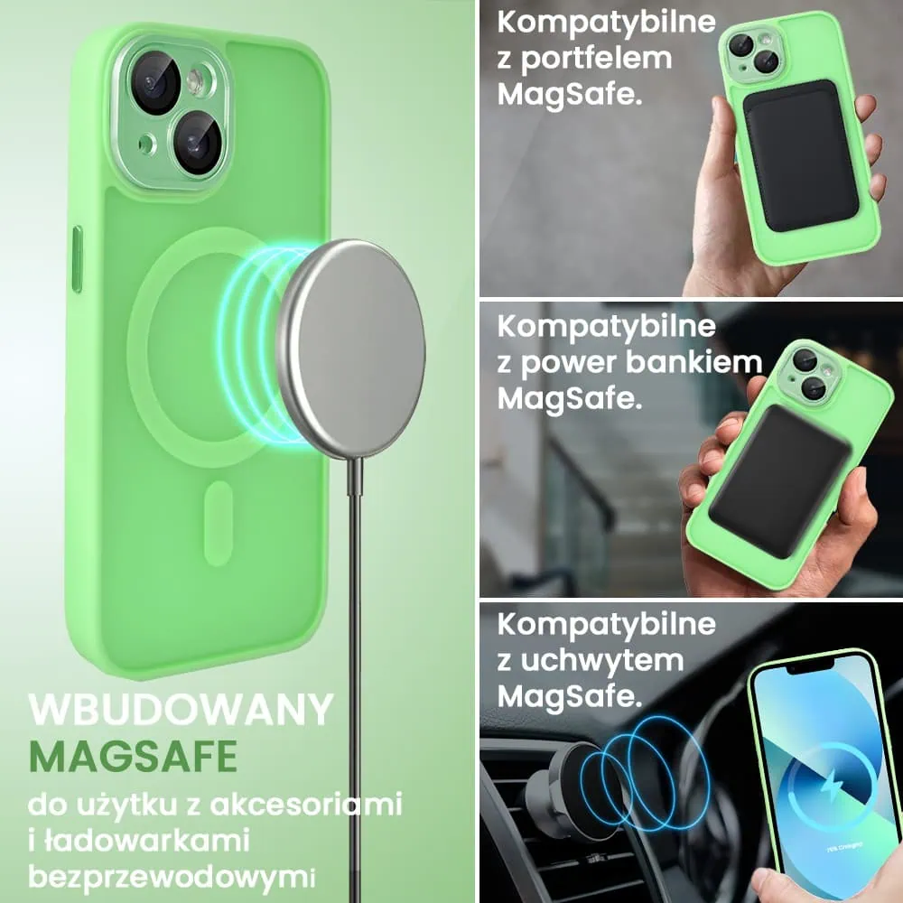 Etui do iPhone 13 Color Flush z Magsafe, z osłoną aparatu, jasna zieleń