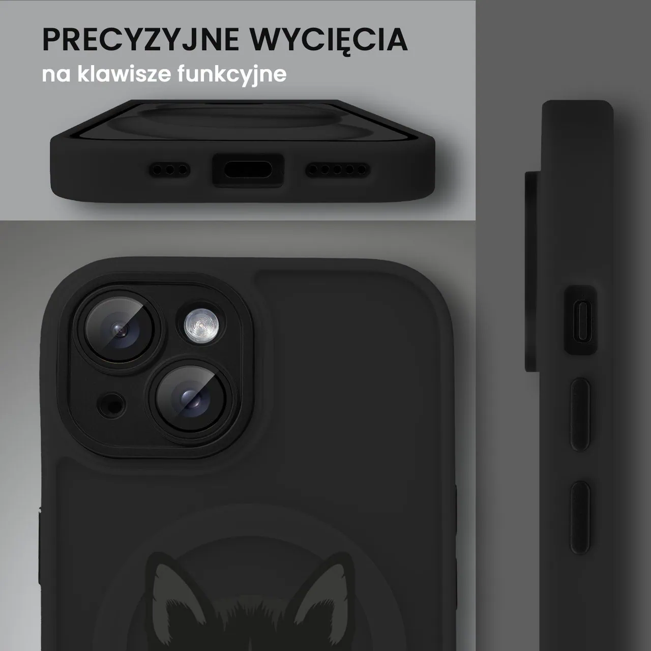 Etui do iPhone 13 Color Flush z Magsafe, z osłoną aparatu, kot bombajski, czarne