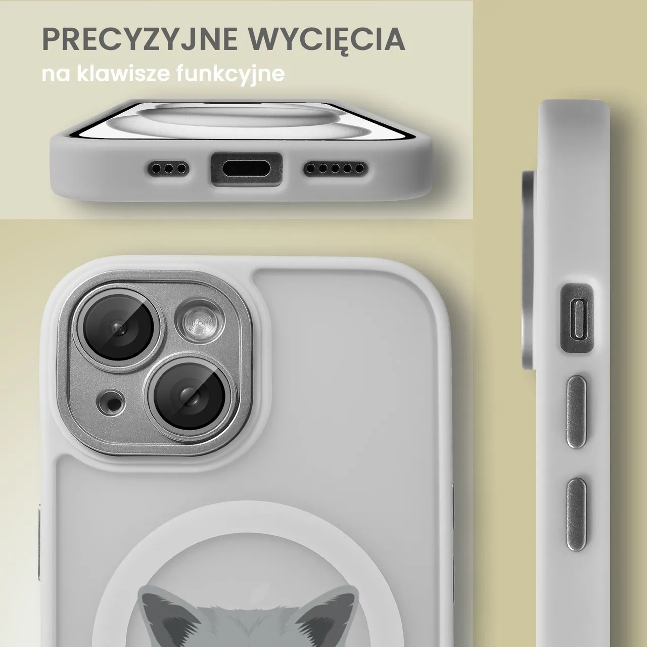 Etui do iPhone 13 Color Flush z Magsafe, z osłoną aparatu, kot brytyjski, popielate