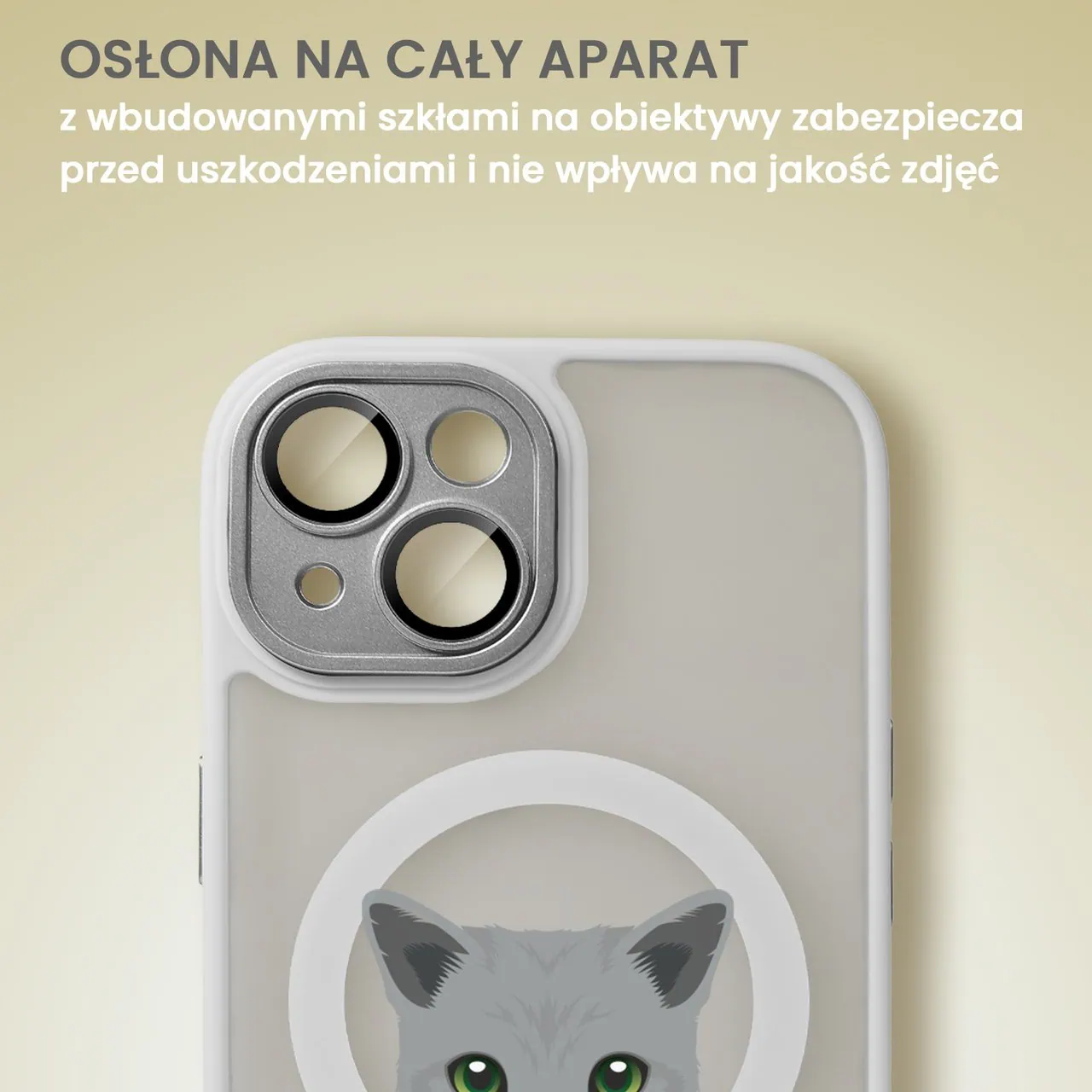 Etui do iPhone 13 Color Flush z Magsafe, z osłoną aparatu, kot brytyjski, popielate