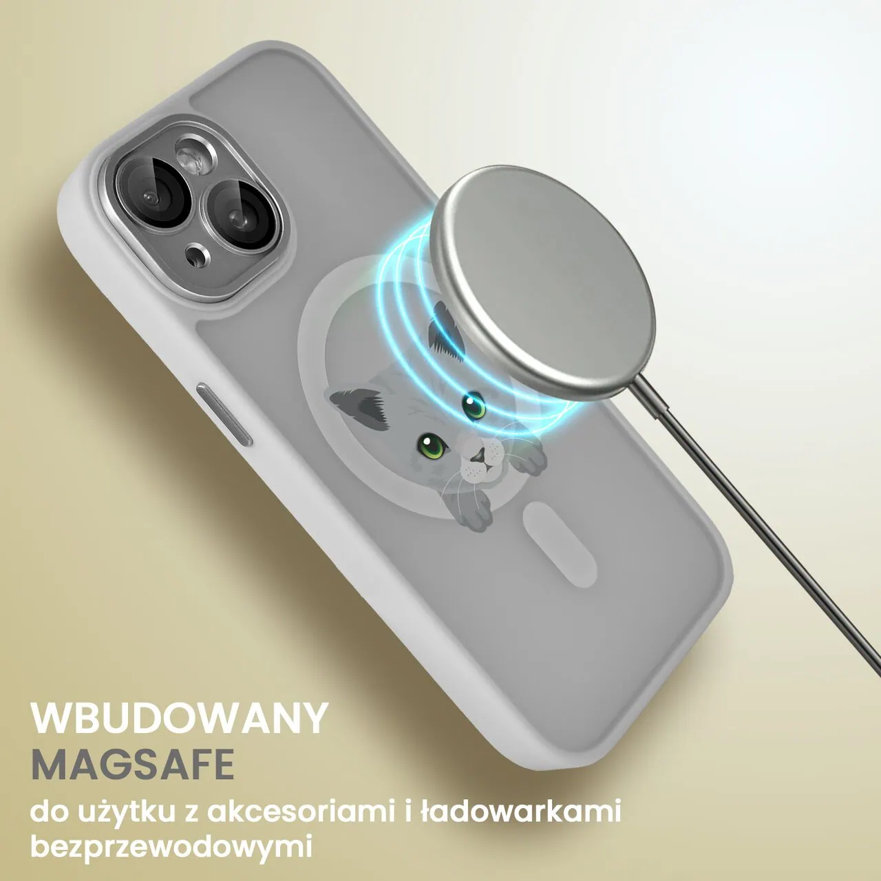 Etui do iPhone 13 Color Flush z Magsafe, z osłoną aparatu, kot brytyjski, popielate