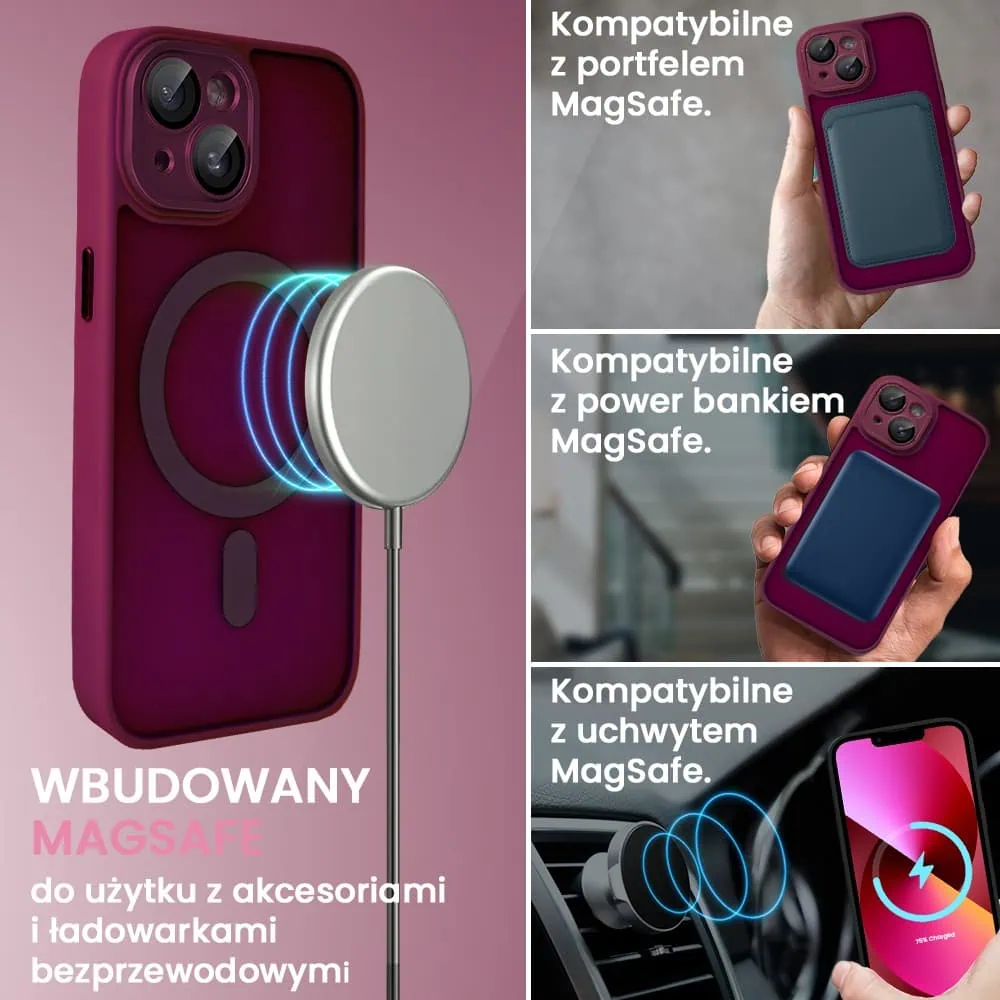 Etui do iPhone 13 Color Flush z Magsafe, z osłoną aparatu, wiśniowe