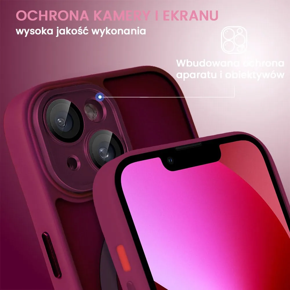 Etui do iPhone 13 Color Flush z Magsafe, z osłoną aparatu, wiśniowe