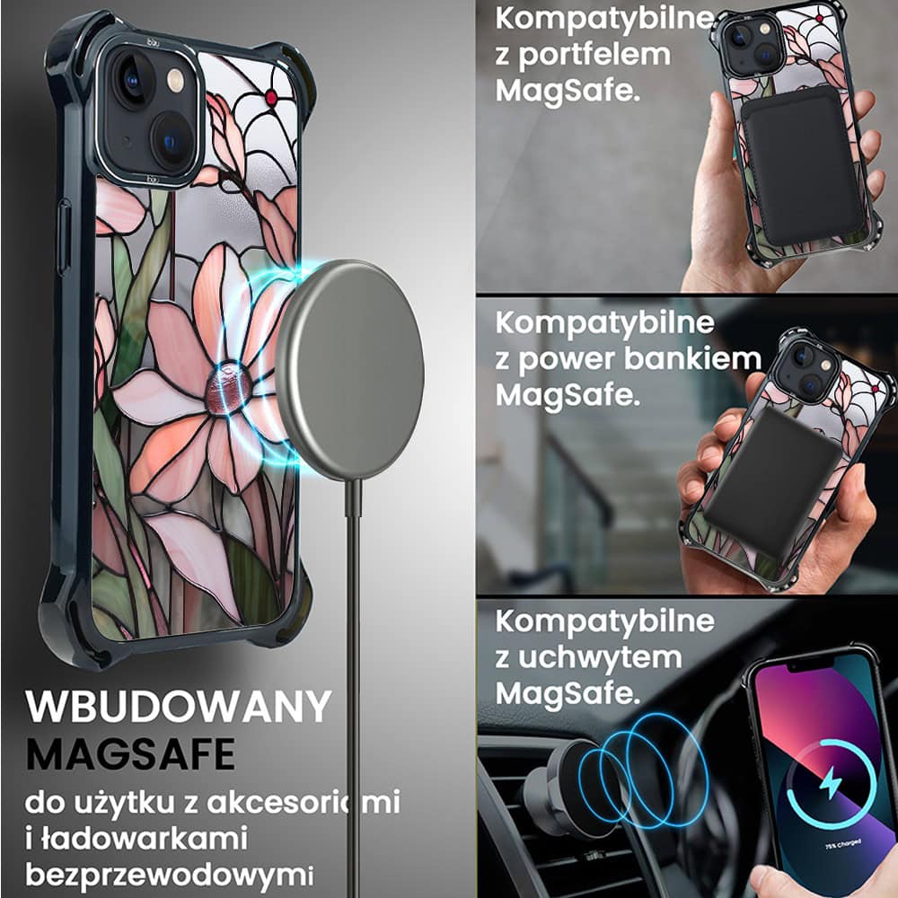 Etui do iPhone 13, Ibizu DropGuard Ultra z MagSafe, Barwy Szkła, Różowa magnolia