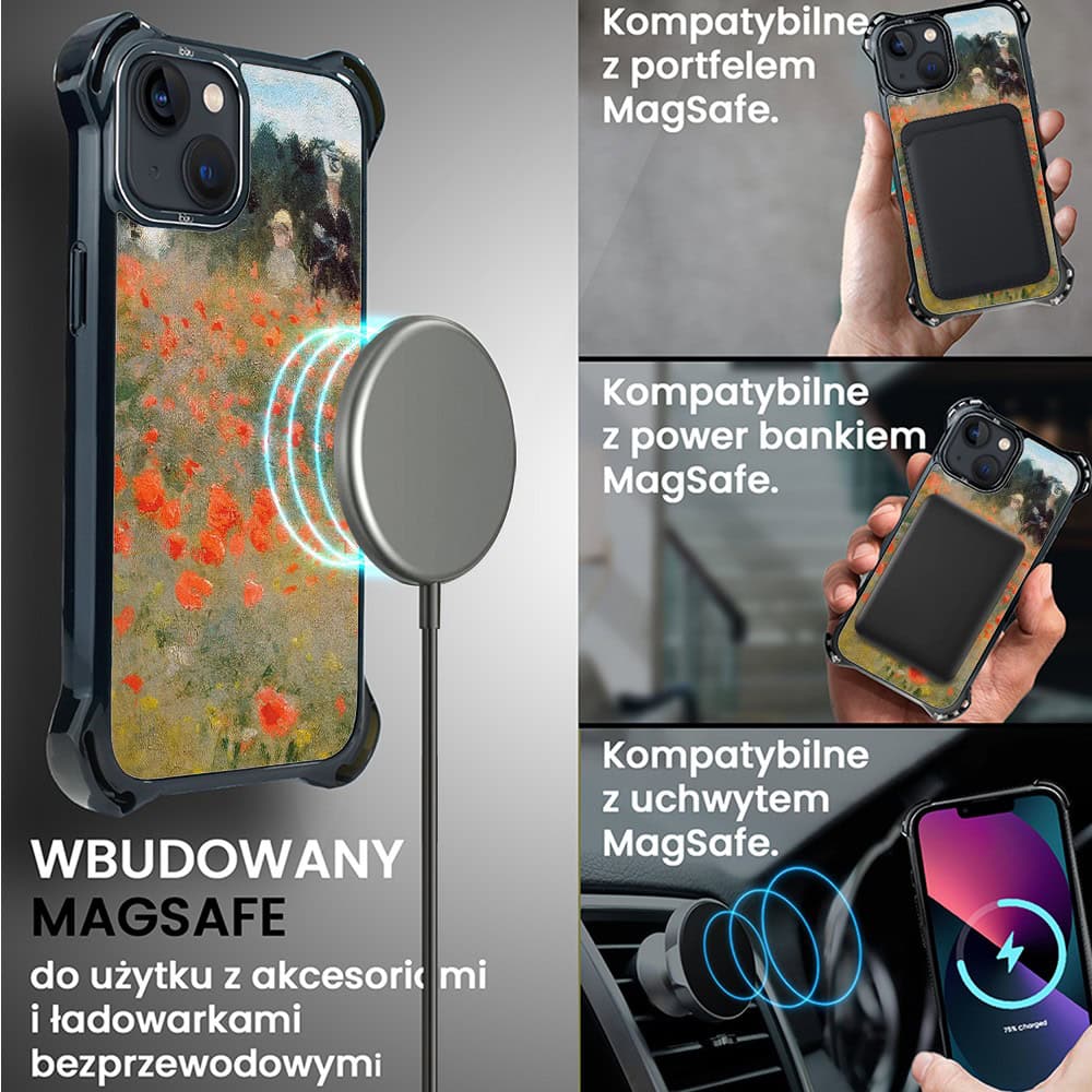 Etui do iPhone 13, Ibizu DropGuard Ultra z MagSafe, Claude Monet, pole maków