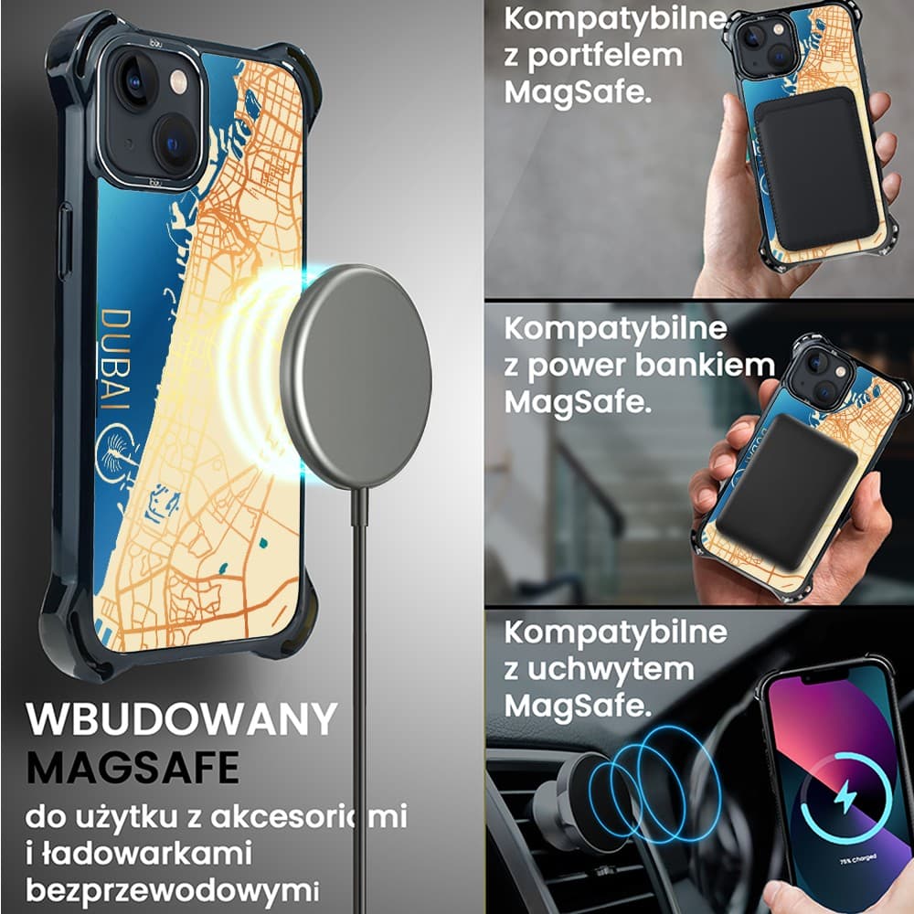 Etui do iPhone 13, Ibizu DropGuard Ultra z MagSafe, Mapy Świata, Dubai