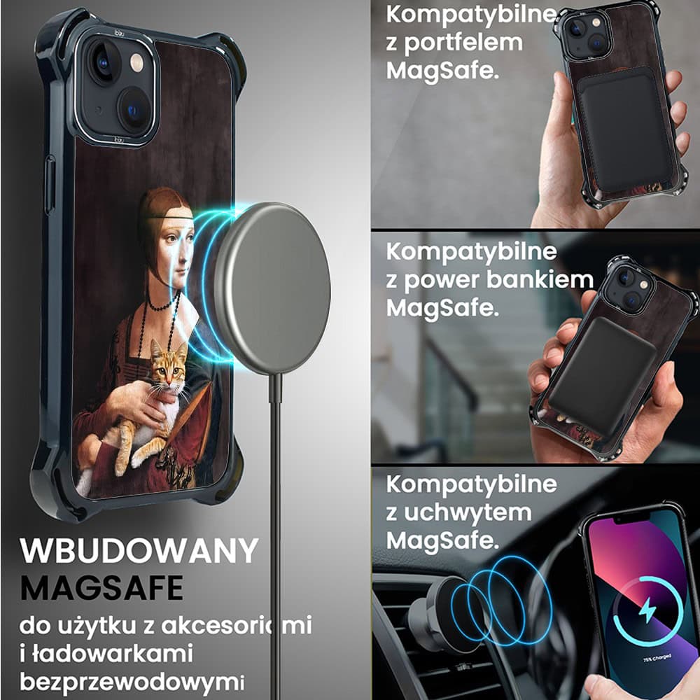 Etui do iPhone 13, Ibizu DropGuard Ultra z MagSafe, Leonardo Da Vinci, dama z kotem