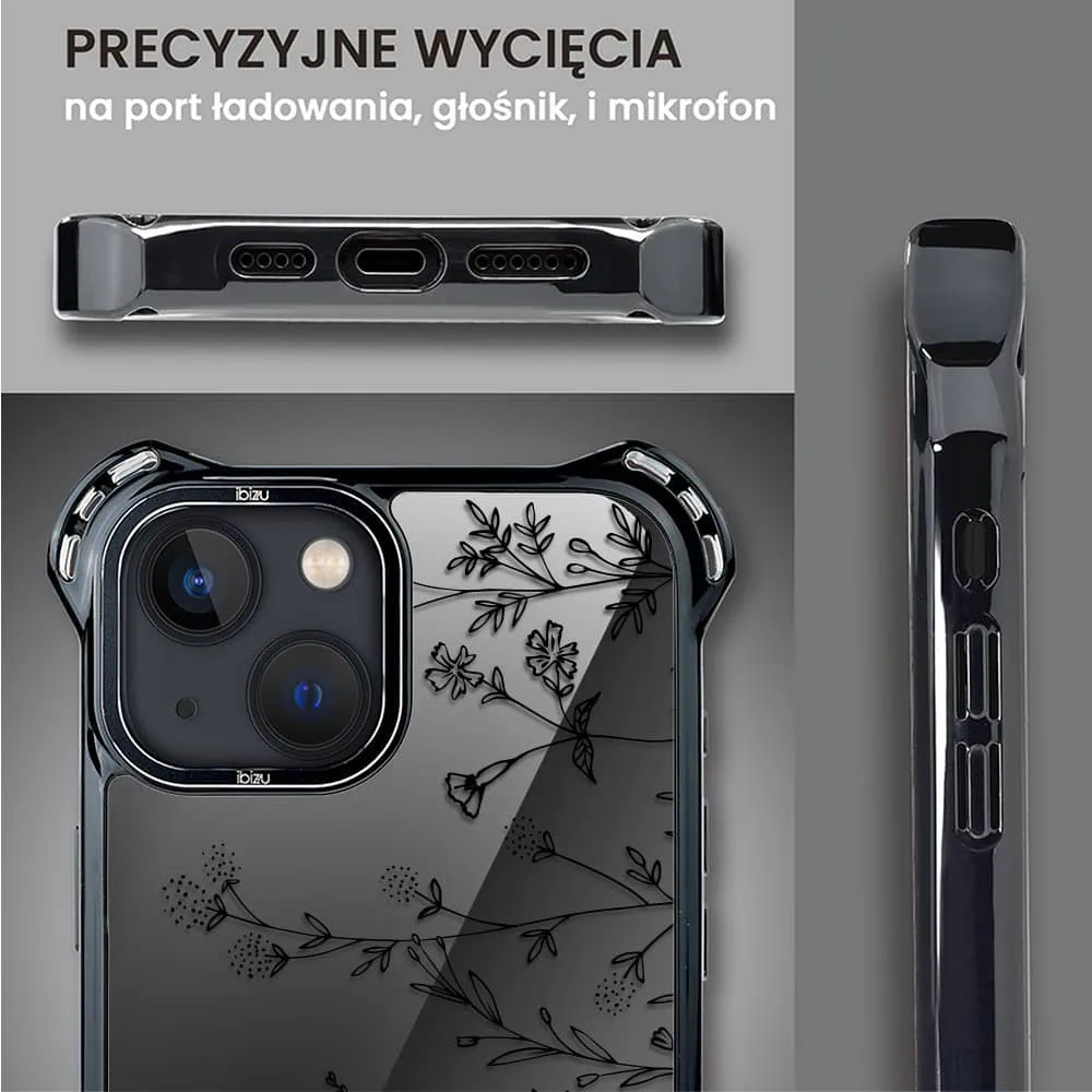 Etui do iPhone 13, Ibizu DropGuard Ultra z MagSafe, Midnight, Dotyk kwiatów
