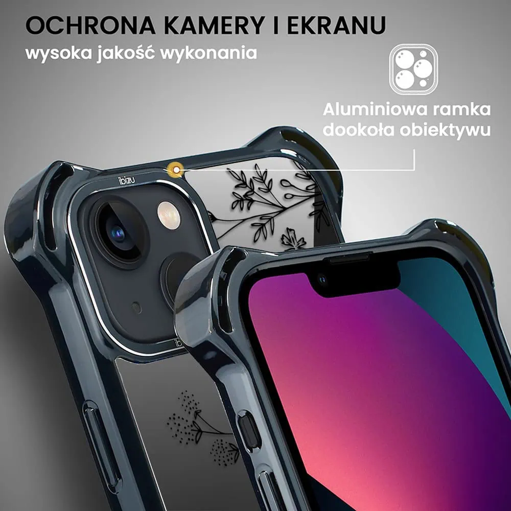 Etui do iPhone 13, Ibizu DropGuard Ultra z MagSafe, Midnight, Dotyk kwiatów