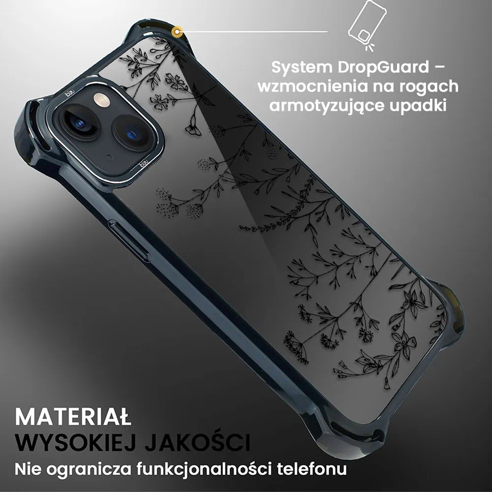 Etui do iPhone 13, Ibizu DropGuard Ultra z MagSafe, Midnight, Dotyk kwiatów