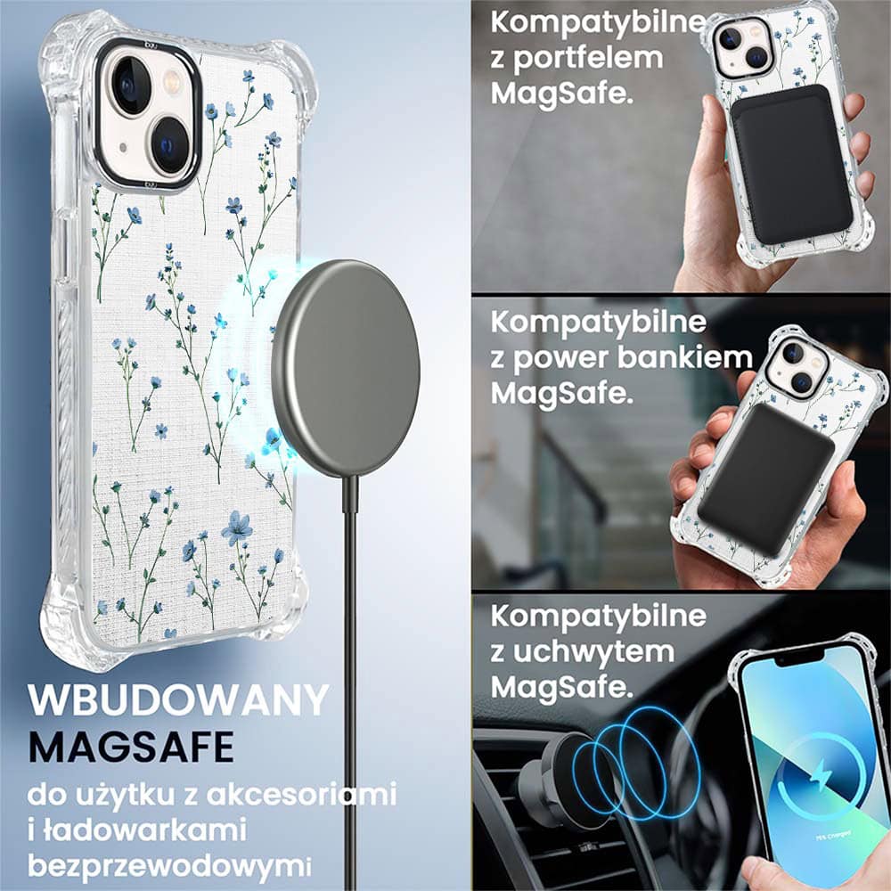 Etui do iPhone 13, Ibizu DropGuard Ultra z MagSafe, Pastel Bloom, Niebieski sen