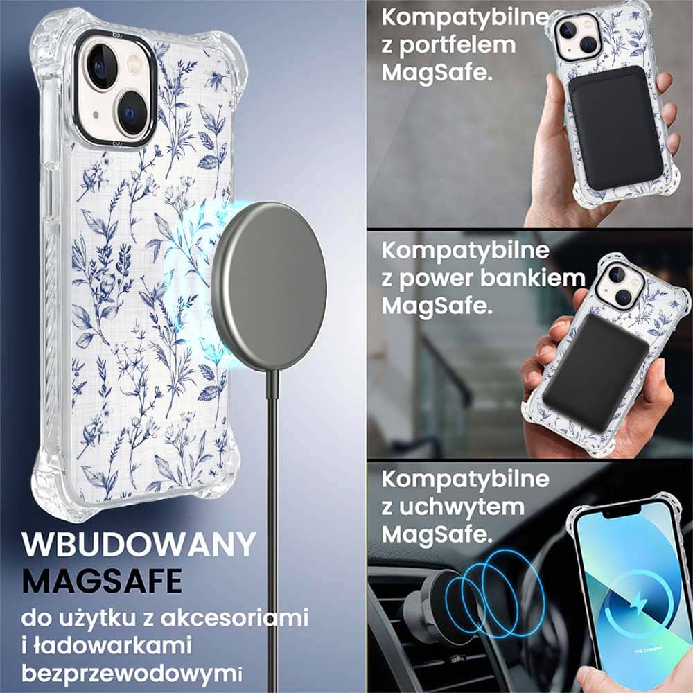 Etui do iPhone 13, Ibizu DropGuard Ultra z MagSafe, Pastel Bloom, Lazurowe szepty