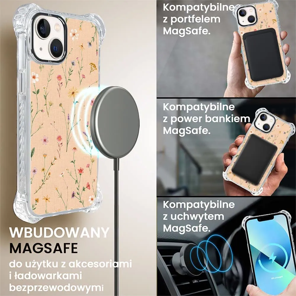 Etui do iPhone 13, Ibizu DropGuard Ultra z MagSafe, Pastel Bloom, Koralowa łąka