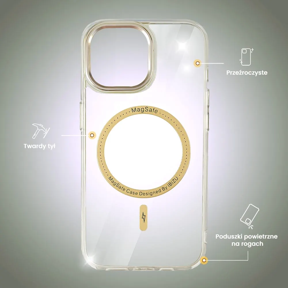 etui do iphone 13 ibizu premium slim magsafe cienkie, przeźroczyste, złote