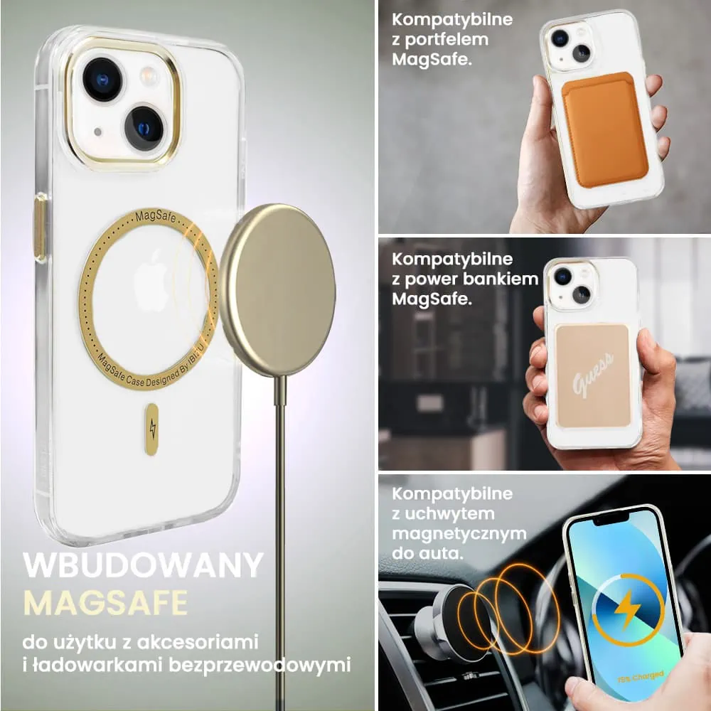 Etui do iPhone 13 Ibizu Premium Slim MagSafe cienkie, przeźroczyste, złote