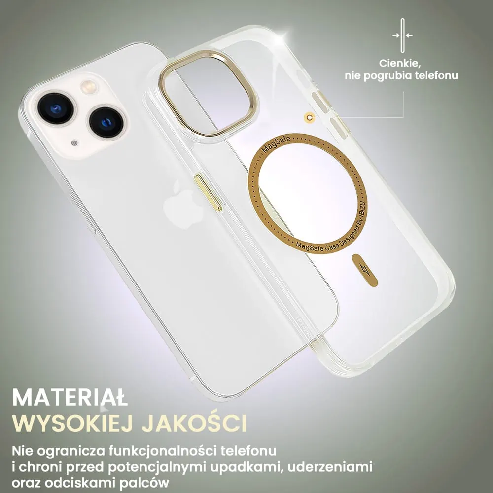 Etui do iPhone 13 Ibizu Premium Slim MagSafe cienkie, przeźroczyste, złote