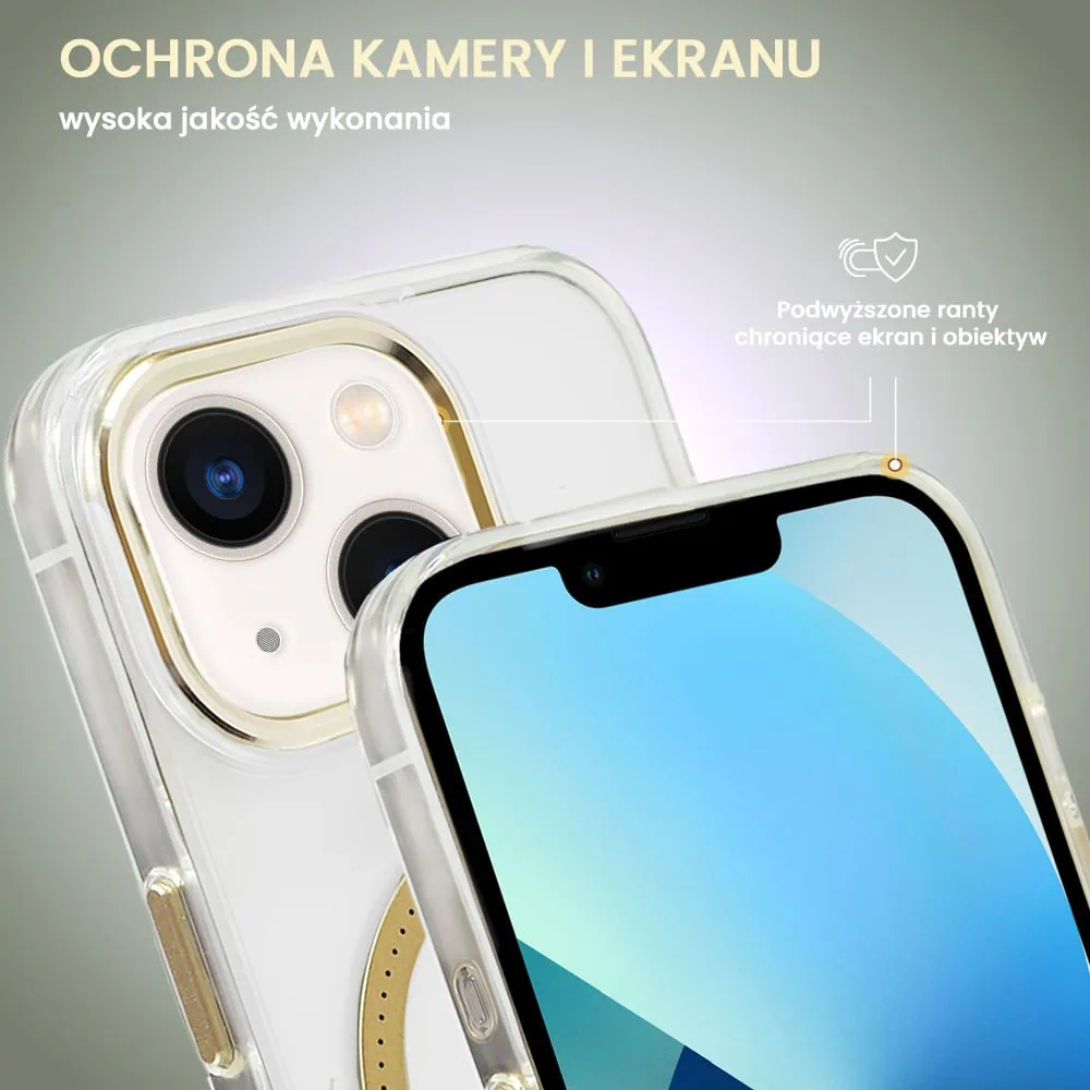 Etui do iPhone 13 Ibizu Premium Slim MagSafe cienkie, przeźroczyste, złote