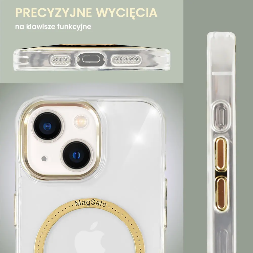 Etui do iPhone 13 Ibizu Premium Slim MagSafe cienkie, przeźroczyste, złote