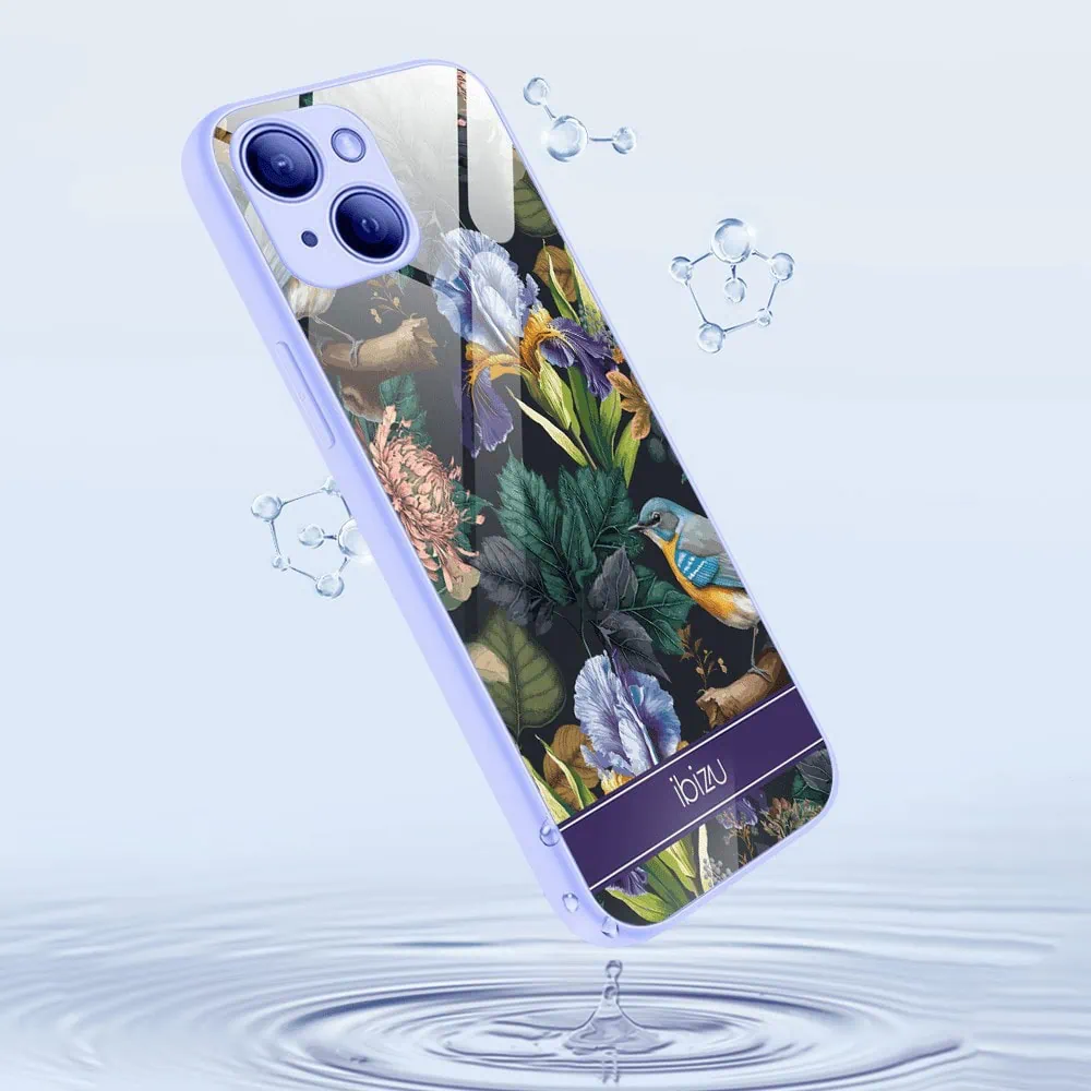 Etui do iPhone 13, Ibizu, szklany tył, osłona kamery, symfonia natury, fioletowe
