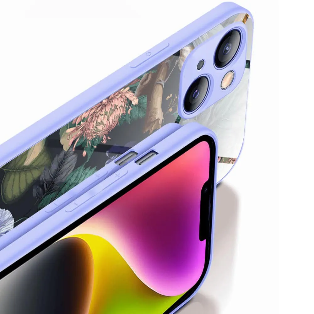 Etui do iPhone 13, Ibizu, szklany tył, osłona kamery, symfonia natury, fioletowe