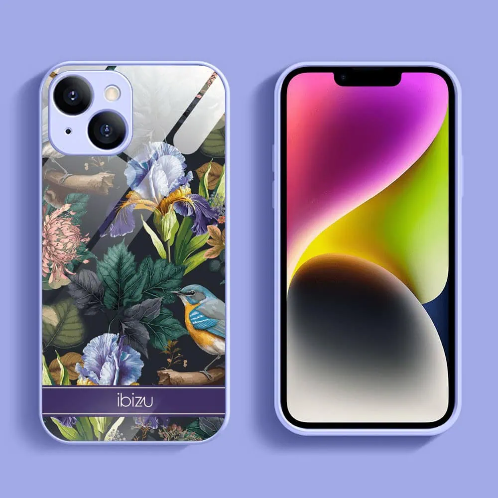 Etui do iPhone 13, Ibizu, szklany tył, osłona kamery, symfonia natury, fioletowe