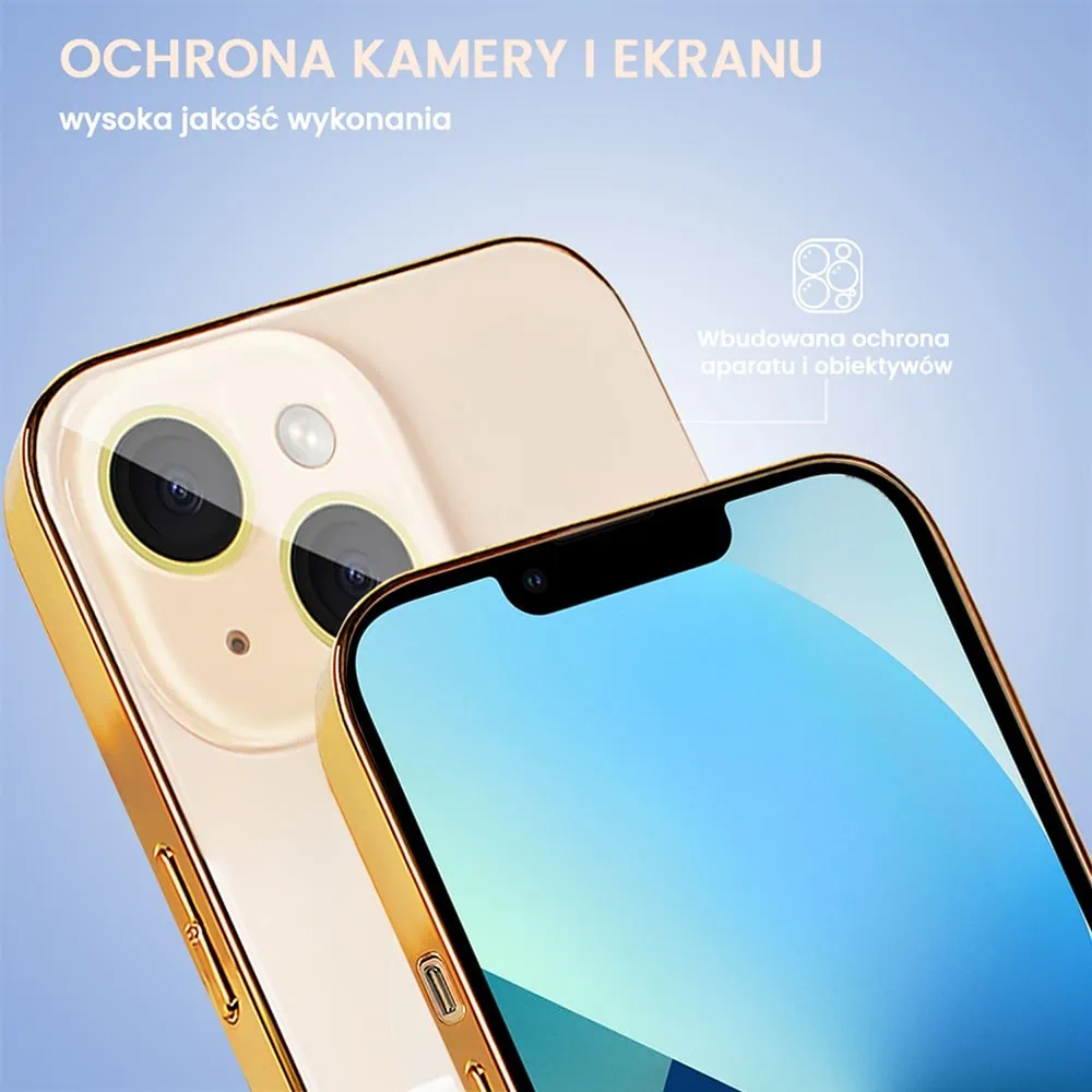 Etui do iPhone 13 Jolly Magsafe Protect, z osłoną obiektywów, pastelowy róż ze złotą ramką