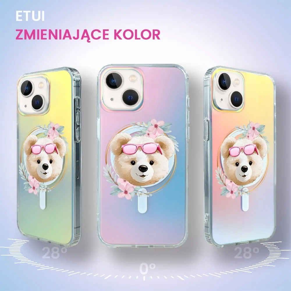 Etui do iPhone 13 MagSafe Bear With Me, Flower Queen, miś z kwiatami, zmieniające kolor