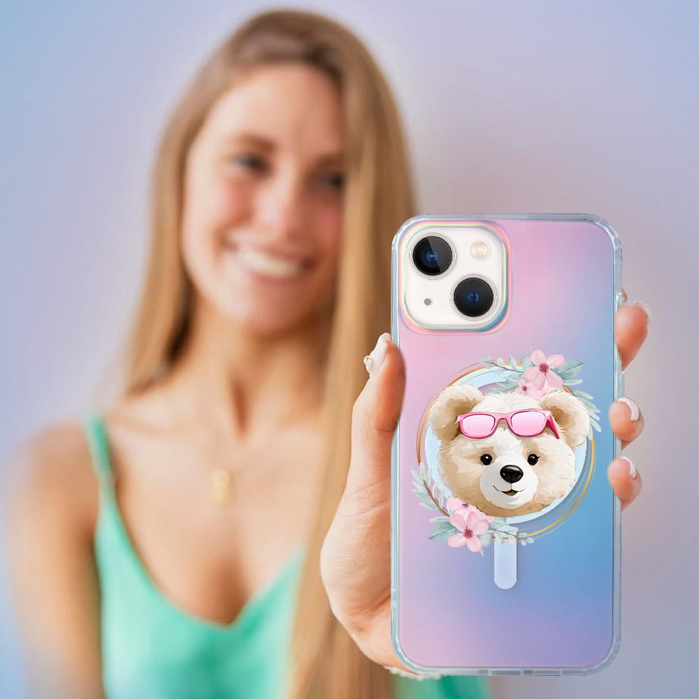 Etui do iPhone 13 MagSafe Bear With Me, Flower Queen, miś z kwiatami, zmieniające kolor