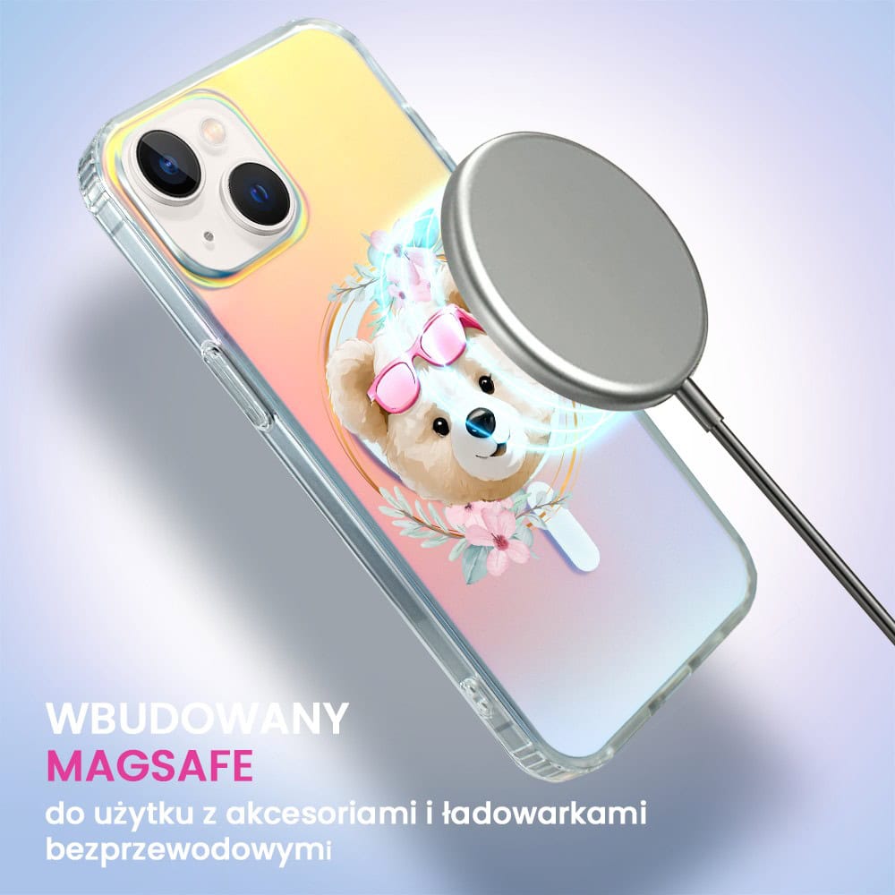 Etui do iPhone 13 MagSafe Bear With Me, Flower Queen, miś z kwiatami, zmieniające kolor