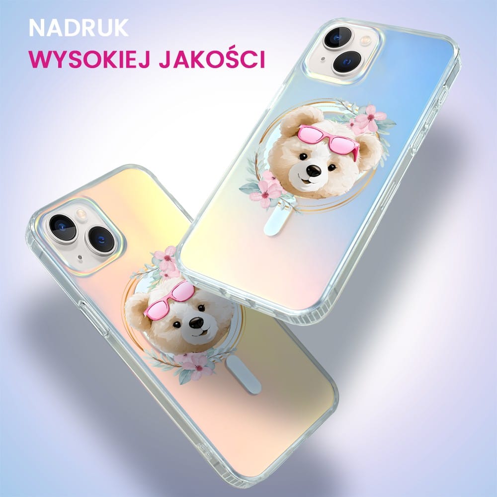 Etui do iPhone 13 MagSafe Bear With Me, Flower Queen, miś z kwiatami, zmieniające kolor