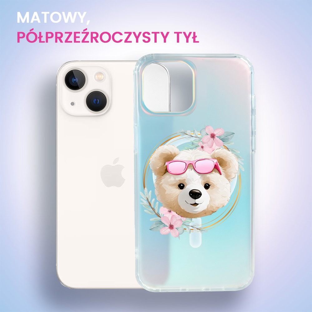 Etui do iPhone 13 MagSafe Bear With Me, Flower Queen, miś z kwiatami, zmieniające kolor